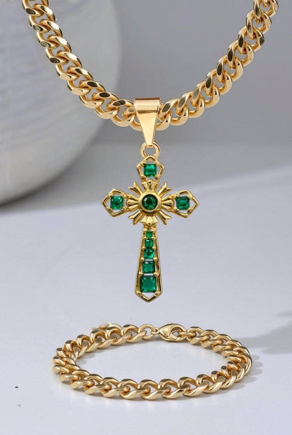 CADENA CUBANA (60CM 4MM) + CRUZ ESPECIAL  + PULSERA GRATIS