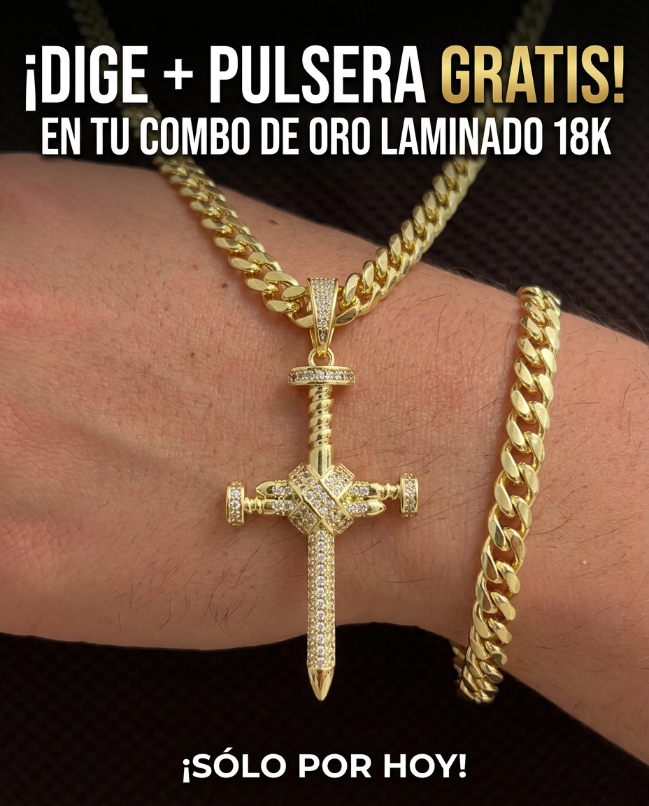 CADENA CUBANA (60CM 4MM) + CRUZ CLAVO +PULSERA GRATIS