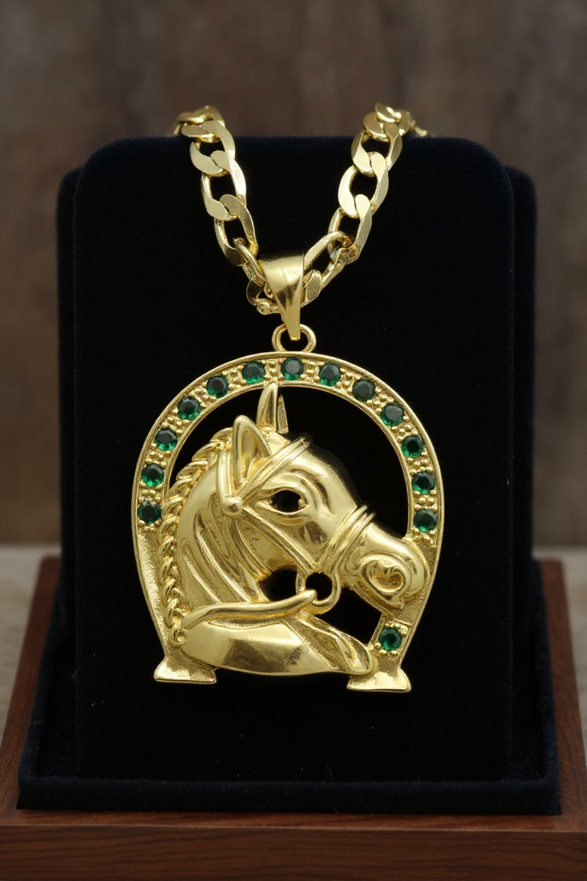 CADENA CUBANA (60 CM 4MM) + DIJE HERRADURA DE CABALLO +PULSERA GRATIS