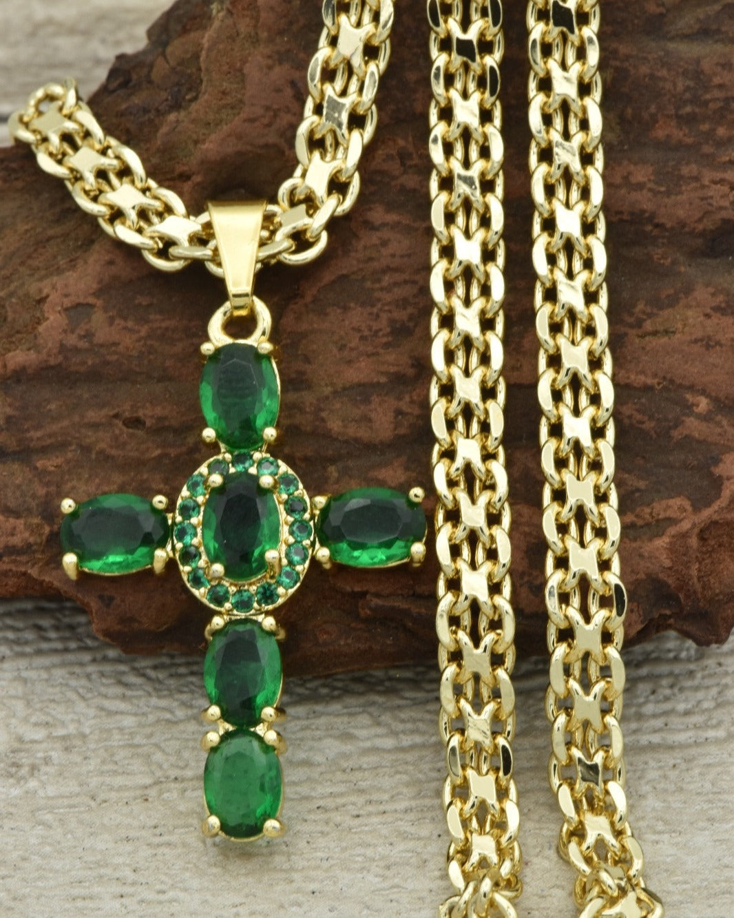 CADENA CHINA (60 CM 4MM) + DIJE CRUZ VERDE