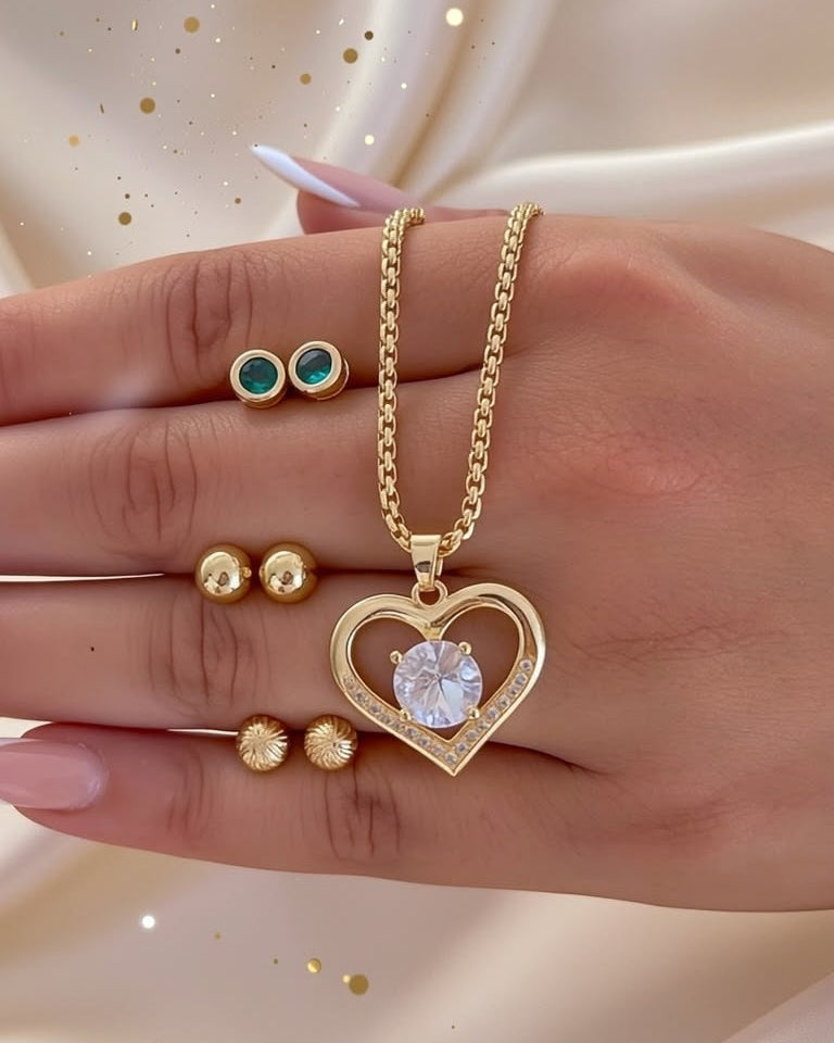 Cadena Tejido China (45 cm) + Dije Corazon + Topos Verdes + 2 Topos Balin GRATIS