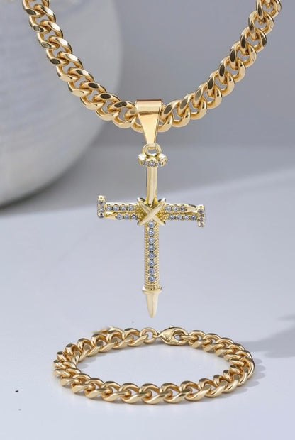 CADENA CUBANA (60CM 4MM) + CRUZ CLAVO +PULSERA GRATIS